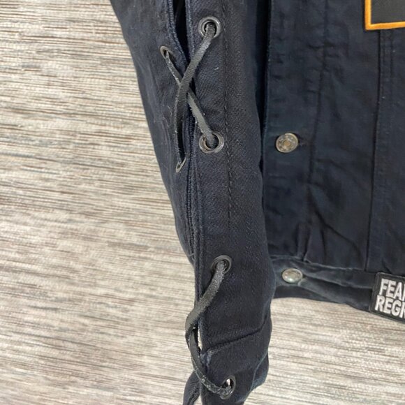 Dream Apparel Black Denim Biker Vest W/ Patches & Buttons Laced Sides Size L - Picture 10 of 16